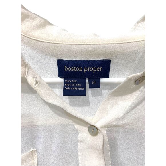 Boston Proper Vintage Silk Button Down Blouse White Size 14 Quiet Luxury Flowy - Picture 3 of 11